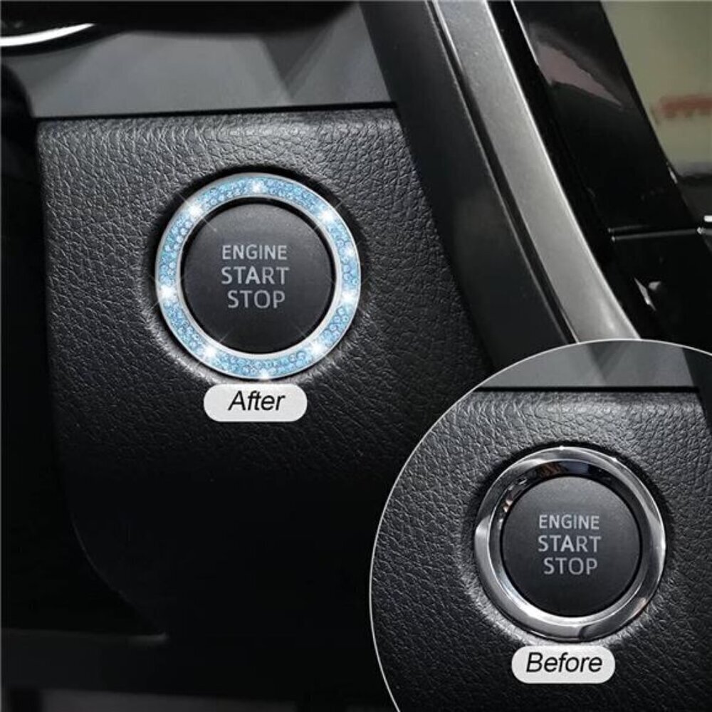 Blue Car Start Button Bling Rhinestone Diamond Engine Button Ring 2-Pack - Picture 5 of 7